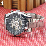 Men's Hollow Skeleton Dial Automatic Mechanical Stainless Steel Band Wrist Watch Mas-culino Fashion Men's Watch Large Dial Milit